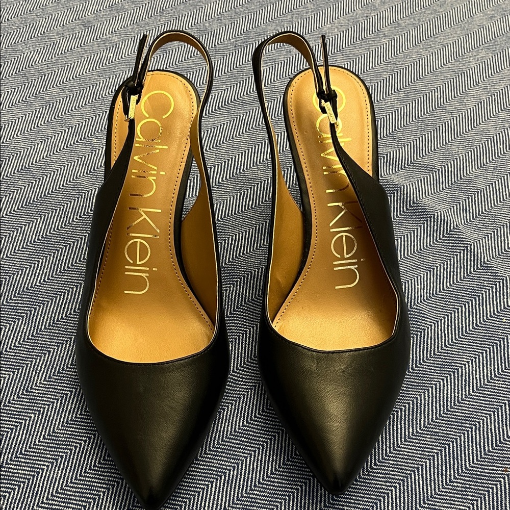 Calvin Klein Black Pointed Slingback Heels